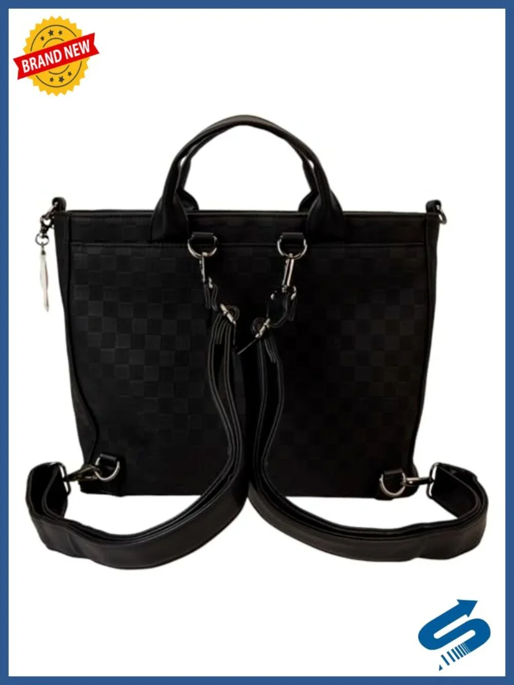 Loungefly Mickey Checkered Convertible Backpack Tote Faux Leather